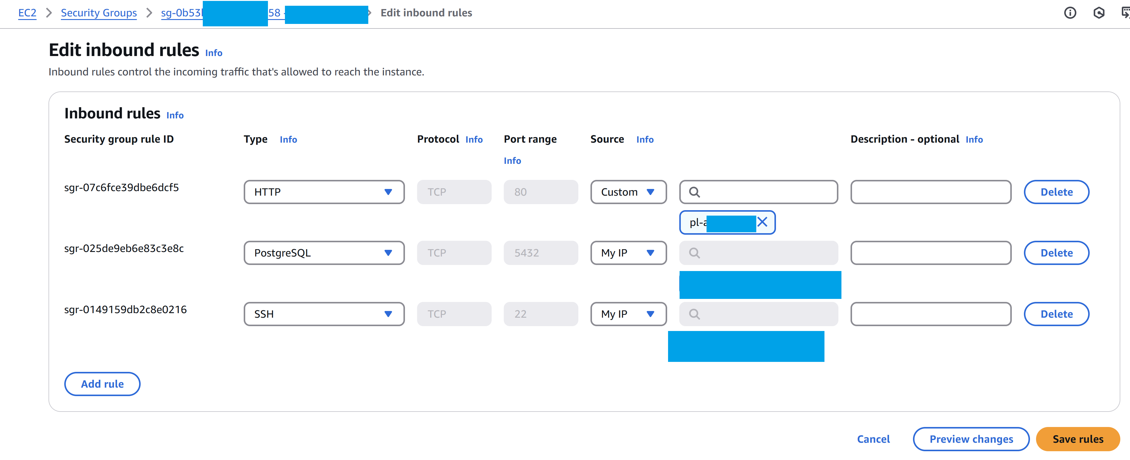 Configuring Security groups to allow port inbound