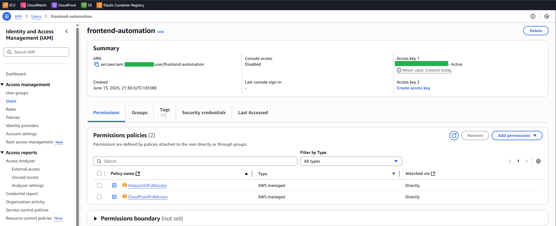 Configuring IAM User